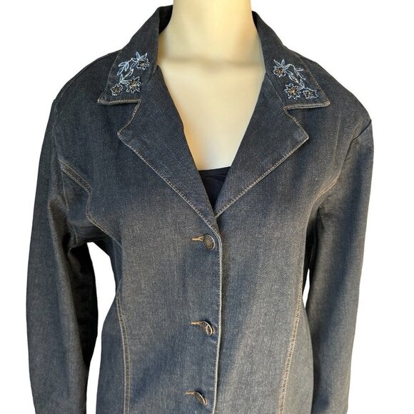 Susan Graver Notations Denim Dress Jean Jacket Charcoal Embroidered Beads Size S - Picture 3 of 12